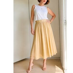 Ann Taylor Womens Midi Skirt Flowy Etheral Champaign Gold Size 2  Wedding Guest